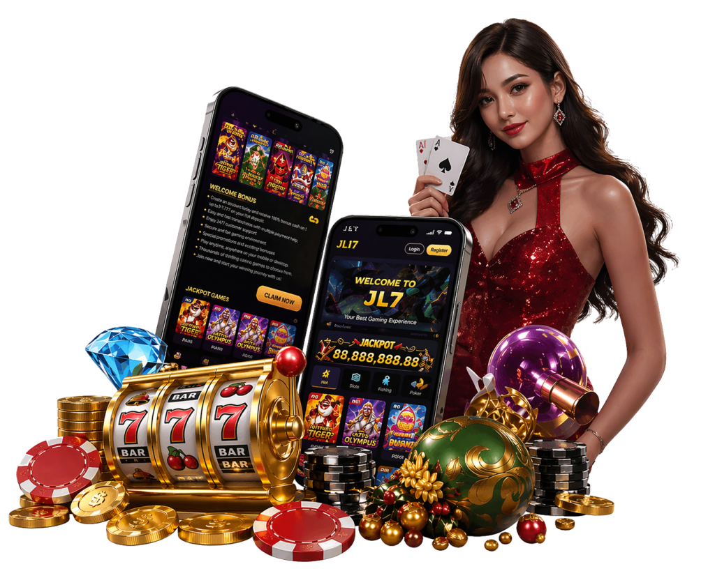 JL7 welcome bonus promotional screen with premium casino styling